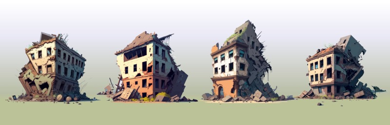 Dilapidated house icon pattern set (22)