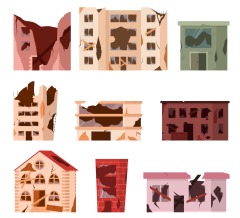 Dilapidated house icon pattern set (10)
