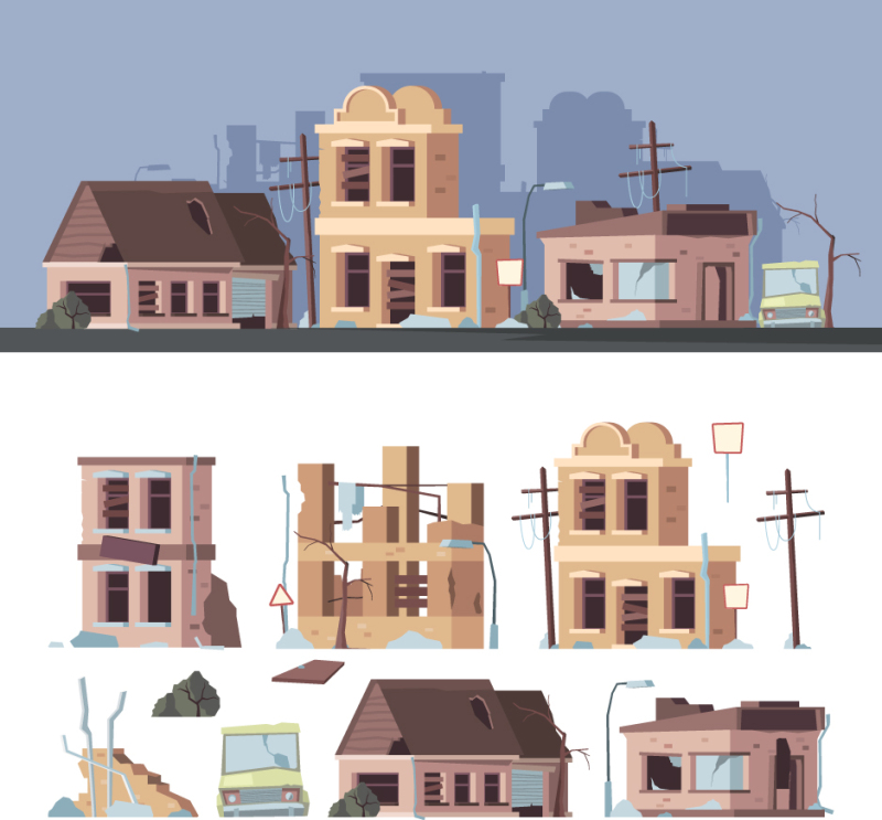 Dilapidated house icon pattern set (12)