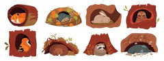 Tree hole and animals icon pattern set (30)