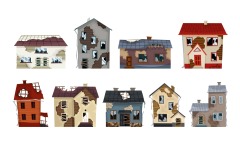 Dilapidated house icon pattern set (8)
