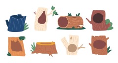 Tree hole and animals icon pattern set (8)