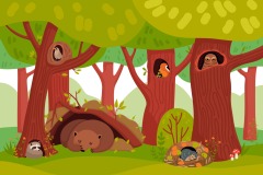 Tree hole and animals icon pattern set (28)
