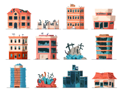 Dilapidated house icon pattern set (14)