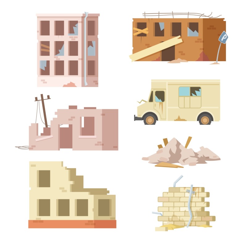 Dilapidated house icon pattern set (6)
