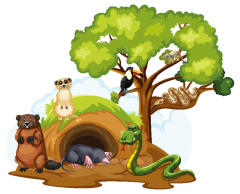 Tree hole and animals icon pattern set (10)