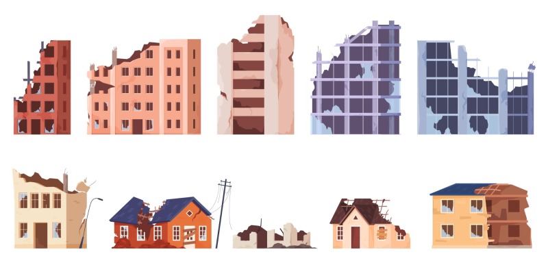 Dilapidated house icon pattern set (9)