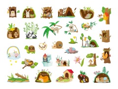 Tree hole and animals icon pattern set (25)