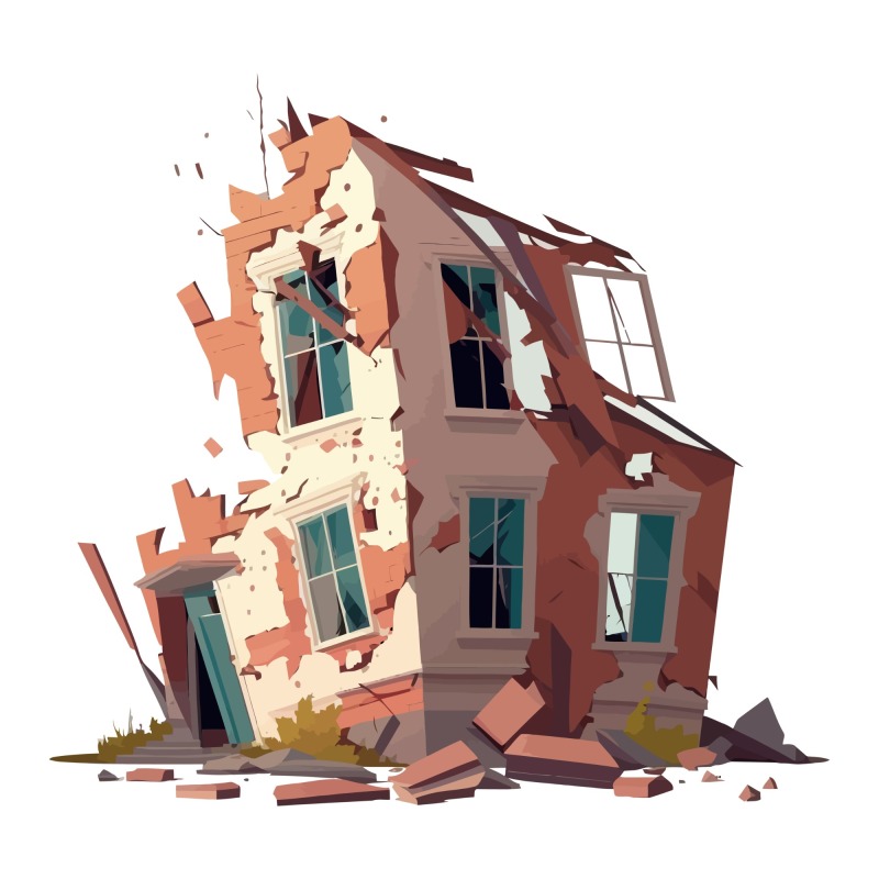Dilapidated house icon pattern set (3)