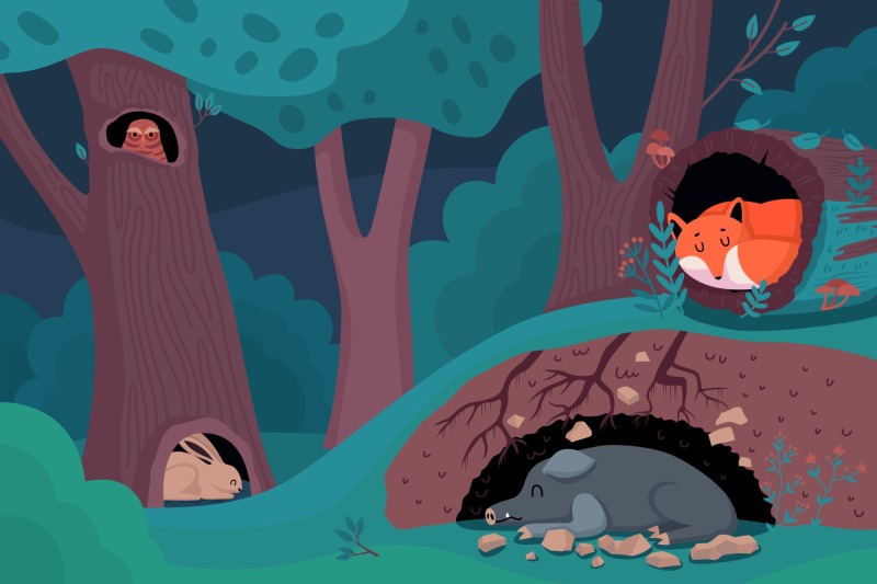 Tree hole and animals icon pattern set (29)