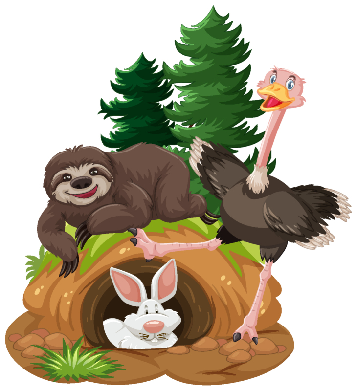 Tree hole and animals icon pattern set (15)