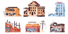 Dilapidated house icon pattern set (18)