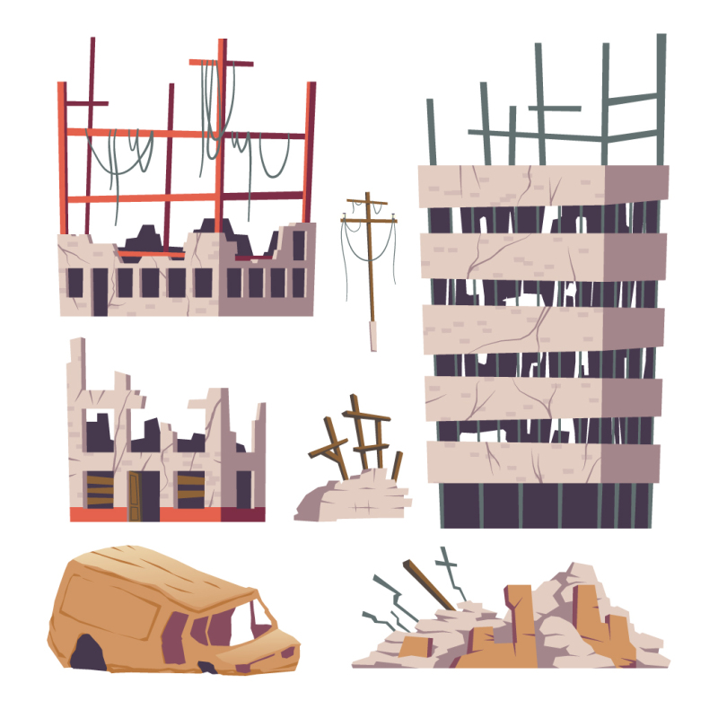 Dilapidated house icon pattern set (4)