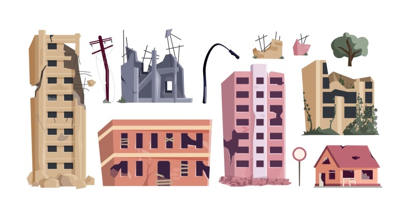 Dilapidated house icon pattern set (7)