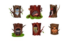 Tree hole and animals icon pattern set (17)