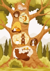 Tree hole and animals icon pattern set (1)