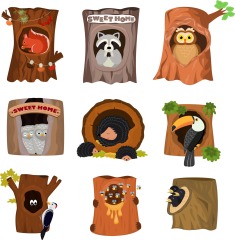 Tree hole and animals icon pattern set (3)