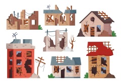 Dilapidated house icon pattern set (20)