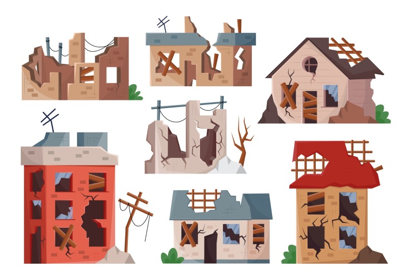 Dilapidated house icon pattern set (20)