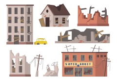Dilapidated house icon pattern set (17)