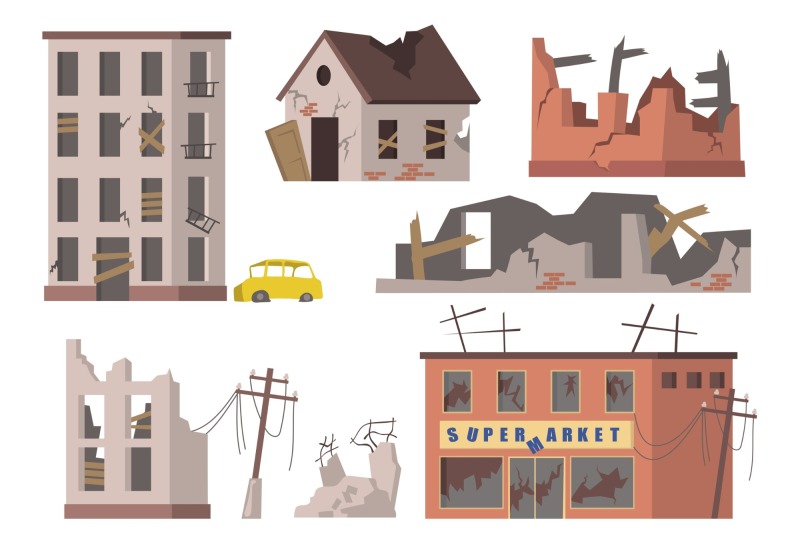 Dilapidated house icon pattern set (17)