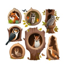 Tree hole and animals icon pattern set (4)