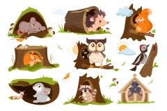Tree hole and animals icon pattern set (26)