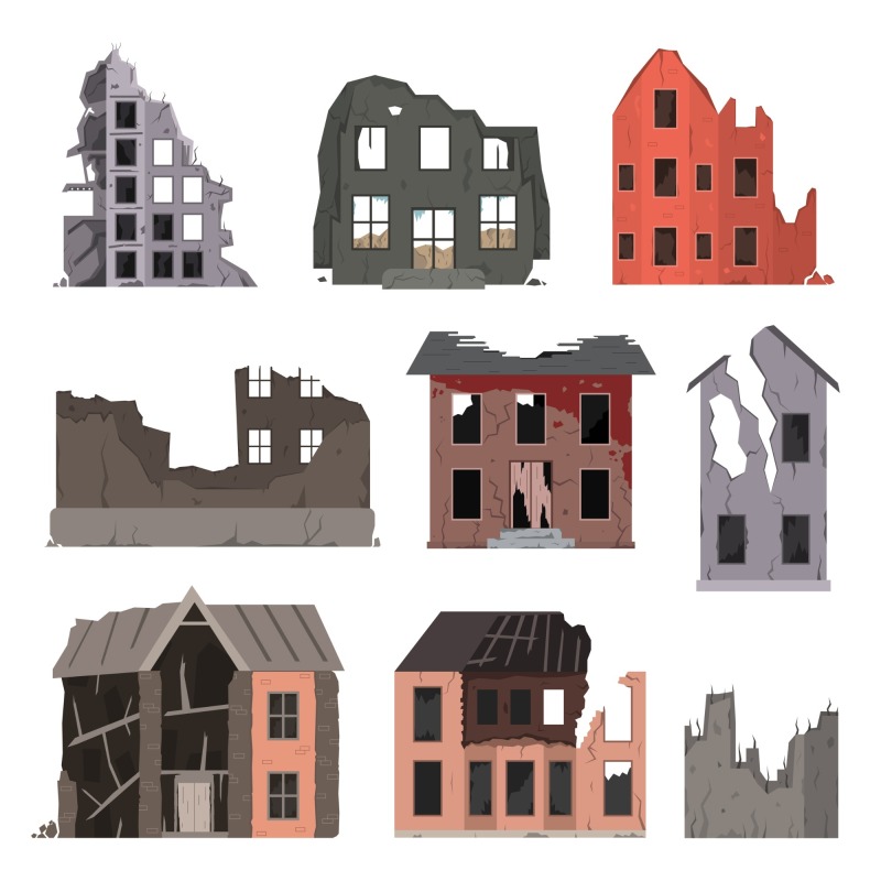 Dilapidated house icon pattern set (21)