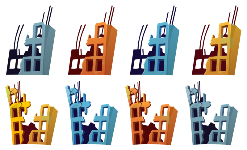 Dilapidated house icon pattern set (11)