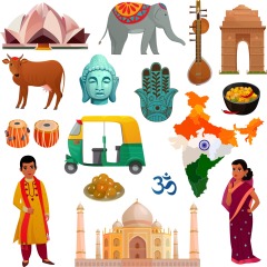 Indian traditional elements icon pattern template (9)