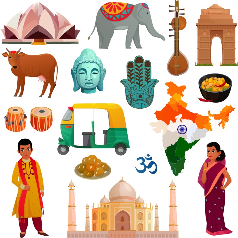 Indian traditional elements icon pattern template (9)