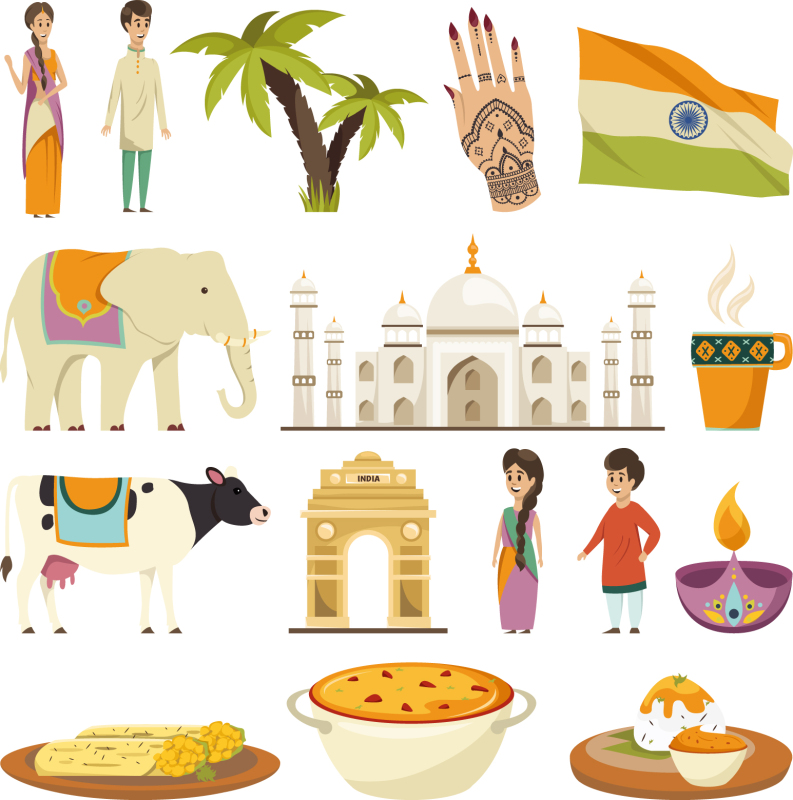 Indian traditional elements icon pattern template (4)
