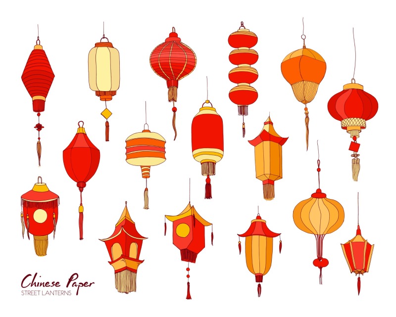 Chinese traditional lantern elements set (1)