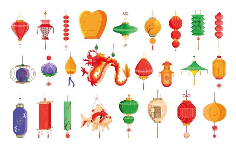 Chinese traditional lantern elements set (17)