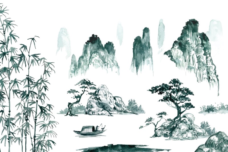 Chinese style ink and wash painting of mountain template set (10)