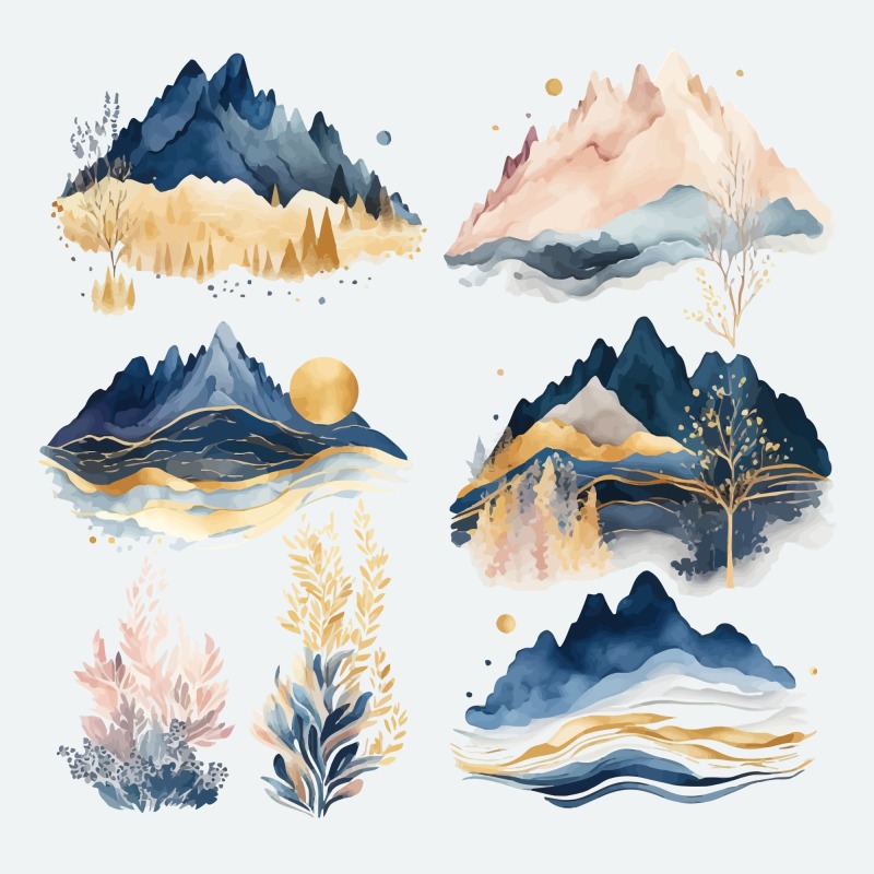 Chinese style ink and wash painting of mountain template set (6)