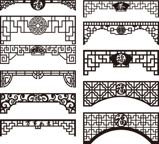Chinese style hollow out screen template set (25)