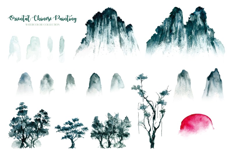 Chinese style ink and wash painting of mountain template set (11)