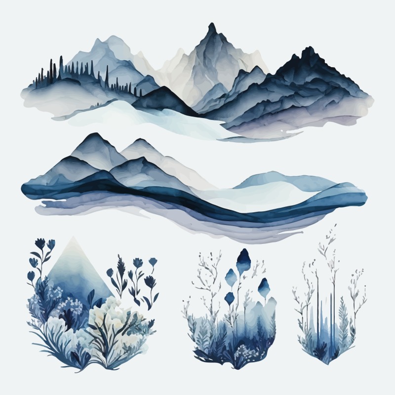 Chinese style ink and wash painting of mountain template set (5)
