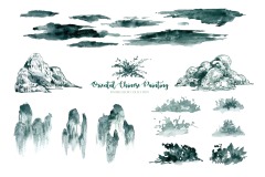 Chinese style ink and wash painting of mountain template set (9)