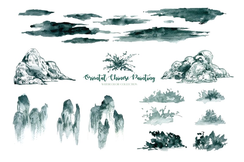 Chinese style ink and wash painting of mountain template set (9)