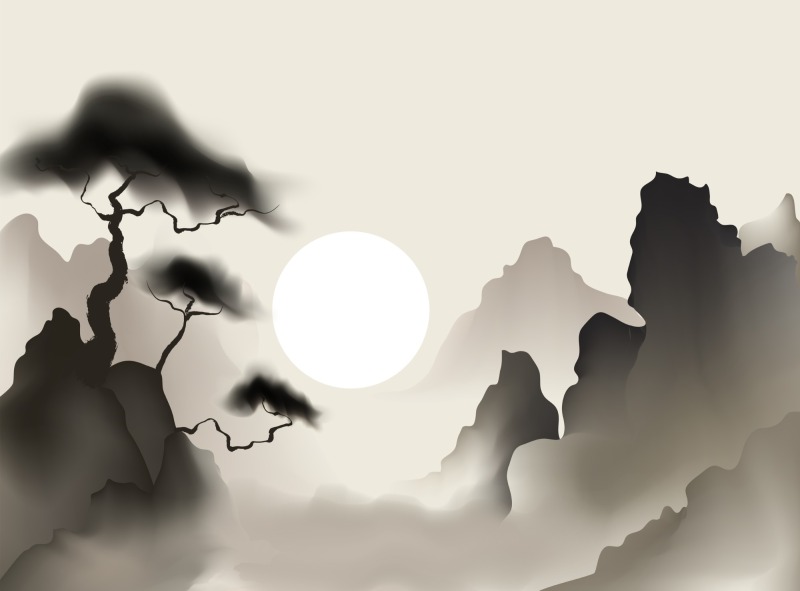 Chinese style ink and wash painting of mountain template set (20)