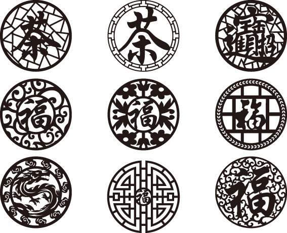 Chinese style hollow out screen template set (6)