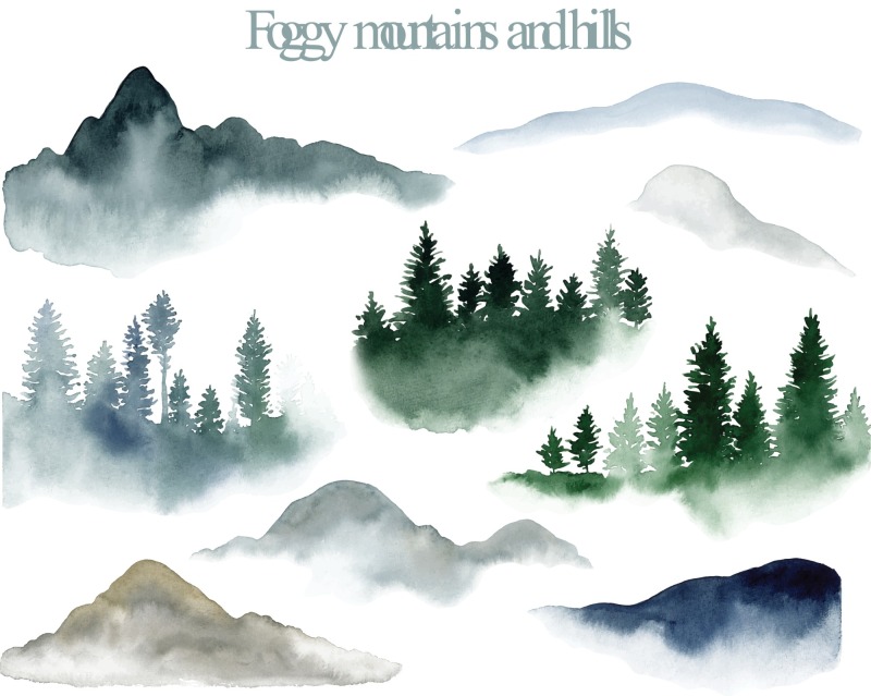 Chinese style ink and wash painting of mountain template set (12)