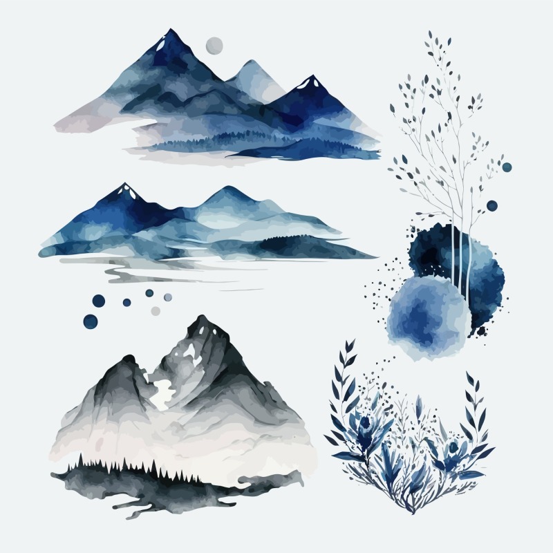 Chinese style ink and wash painting of mountain template set (1)