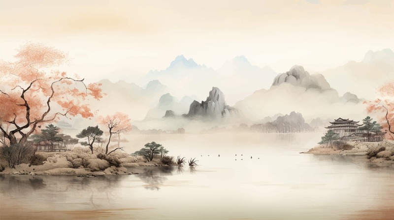 Chinese style ink and wash painting of mountain template set (25)