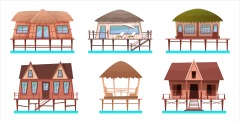 Thai traditional thatched cottage architecture template pattern (9)