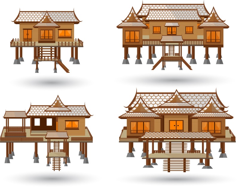 Thai traditional thatched cottage architecture template pattern (3)