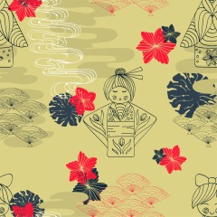 Hero pattern with kokeshi dolls