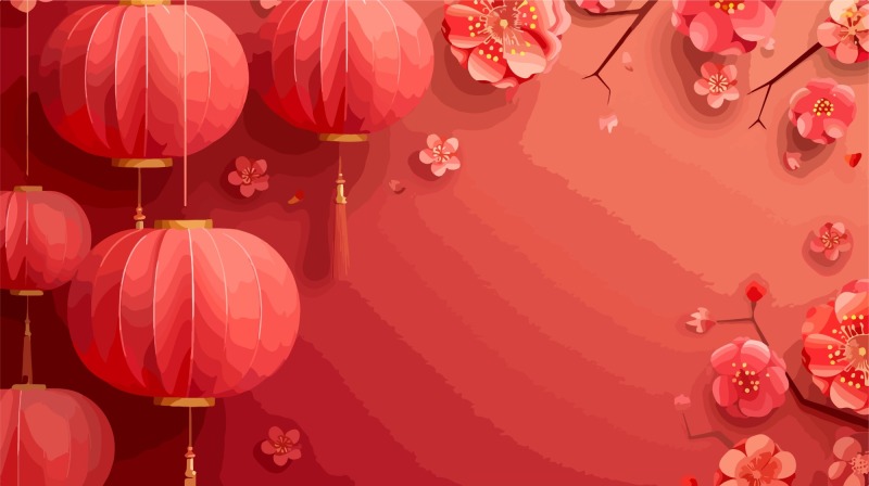 Chinese New Year red background lantern element pattern template (6)